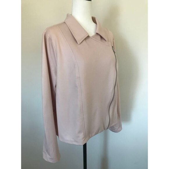 NWOT KIM & Co. Faux Leather Knit Moto Jacket Dusky Rose Size XXL 2XL - Picture 3 of 7
